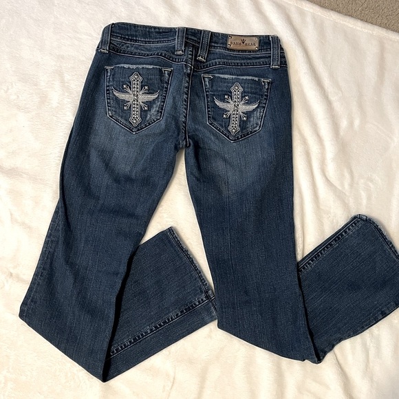 💎 Sang Real Bootcut Jeans - Size 28 - Embroidered Cross Pockets 💎 - Picture 2 of 11